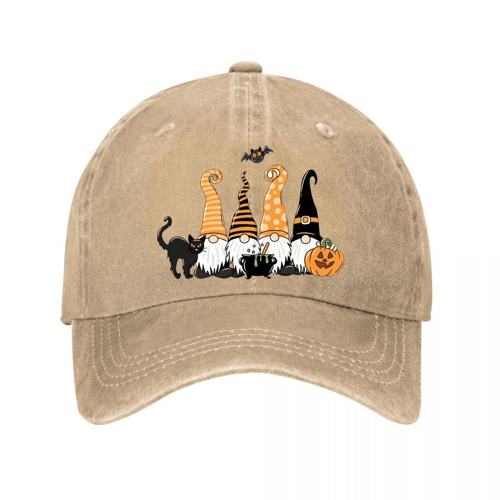 Halloween Gnomes Graphic Decor Witch Cat Pumpkin Bat Washed Baseball Cap Outdoor For Womens Unisex FeUnisex
