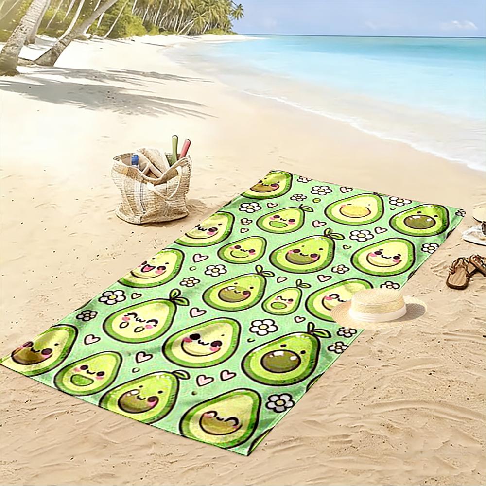 Cute Avocado Cartoon Pattern Towel Beach towel quick-drying for travel outdoor sports jogging beach and swimming