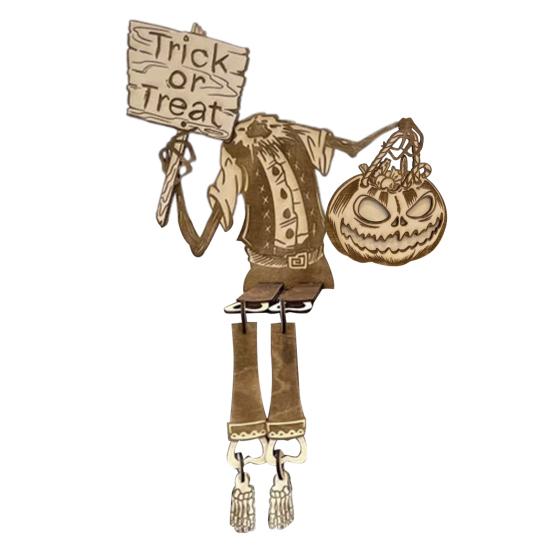 Articulated Pumpkin Man Halloween Decoration Spooky Wooden Pumpkin Skeleton Tabletop Ornament for DIY Home Office Decor