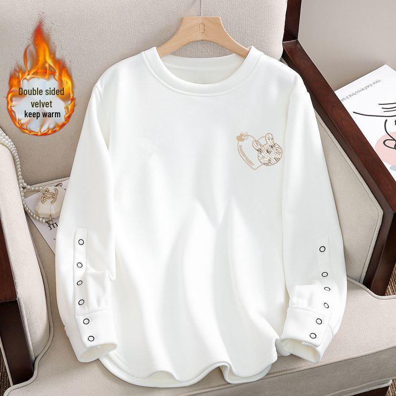 Fleece-Lined Long-Sleeve T-Shirt for Autumn and Winter - Plus Size Thickened Casual Top