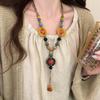 Ceramic Pendant Necklace for Women, Retro Ethnic Style Personalized Versatile Sweater Chain
