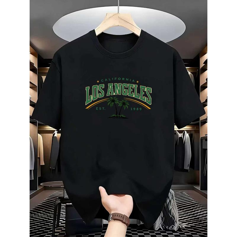 European Sizes Men's Los Angeles Print T-Shirt - Soft Medium-Stretch Blend Crew Neck Tee With, Regular Fit Casual Shirt Suitable