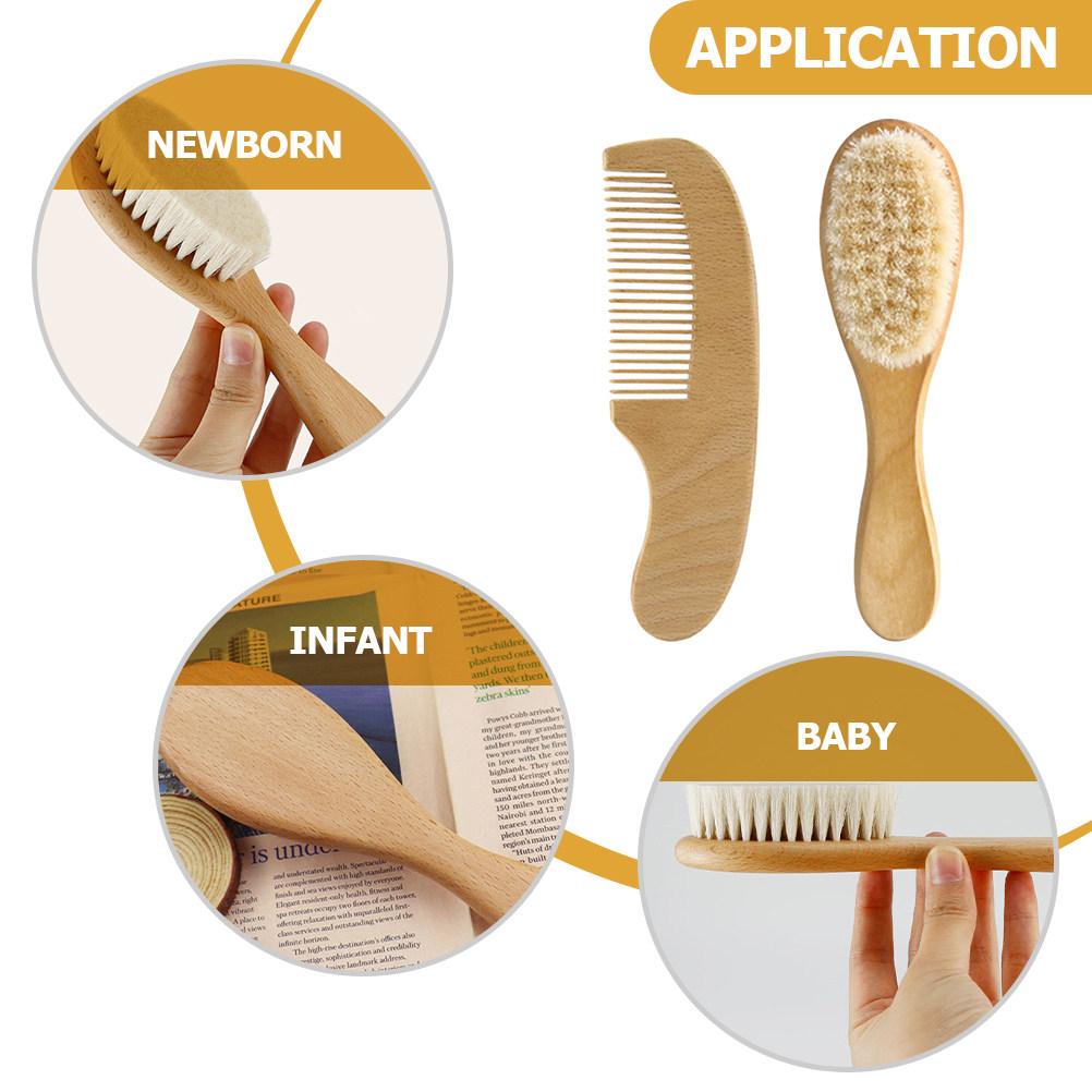 1Set Brush and Wooden Comb Set for Newborns Natural Hair Care Detangling Scalp Stimulation Gentle Shower