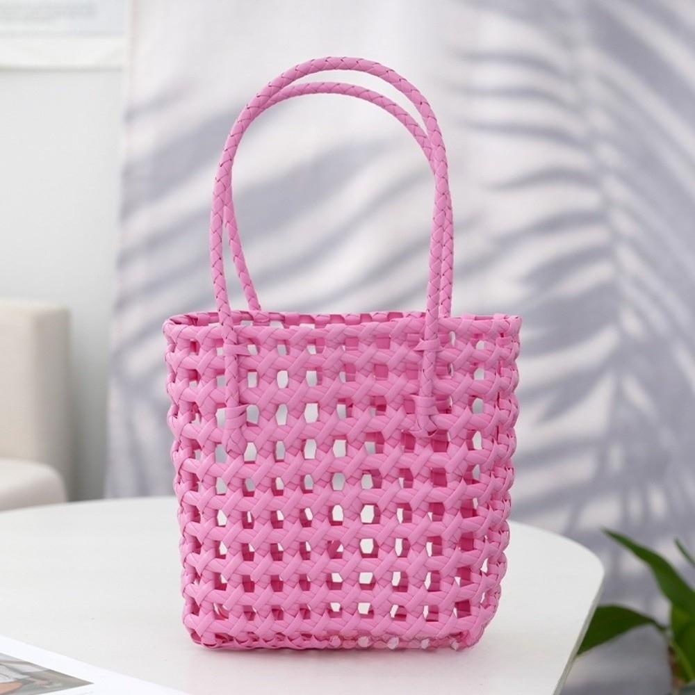 Women Plastic Material Hollow Weave Bag Woven Design Soft Handle Basket Bag Candy Color Large Capacity Beach Tote Bag Vacati