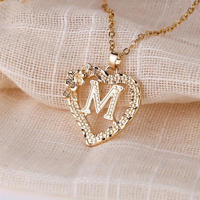 Collana con ciondolo a forma di cuore con lettera floreale in stile vintage, con lettera AZ, collana con capitale iniziale, gioielli da sposa