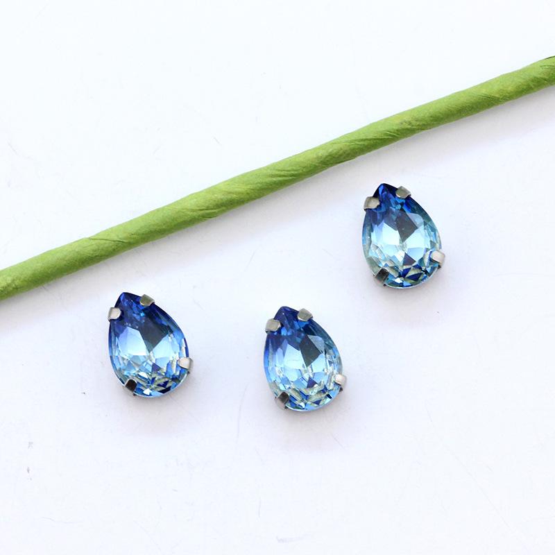 Silberne Klaue Tropfenförmiger Turmalin Diamant Farbverlauf Edelstein für DIY Schmuck, Schuhe, Taschen - 10x14mm Kristallstein.