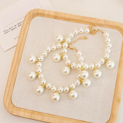 Faux Pearl Dog Necklace Adjustable Faux Pearl Beaded Collar Jewelry for Girl Cats Dogs Wedding Accessories