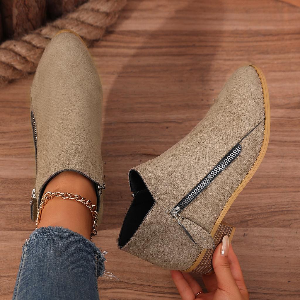 Large size winter new round head European and American fashion retro side zipper round head thick heel short boots women's boots spot