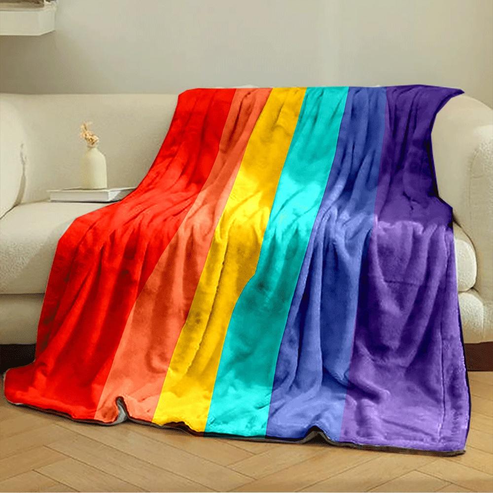 Vertical Wavy Stripes In Rainbow Colors: Red, Orange, Yellow, Blue, Purple. for All Seasons Blanket Lunch Break Throw Gift