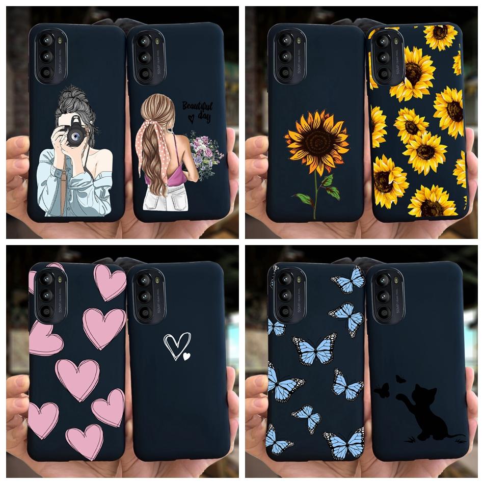 For Moto G52 Case G22 2022 Fashion Girl Flower Pattern Black Silicone Soft Phone Cover For Motorola Moto G52 G52 Cover G42 4G