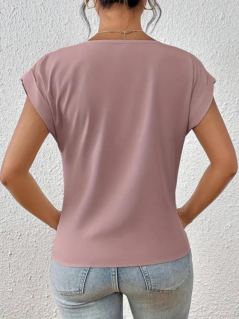 2025 Bestseller Women's Solid V-neck Short-Sleeve T-shirt - Elegant Spring/Summer Top