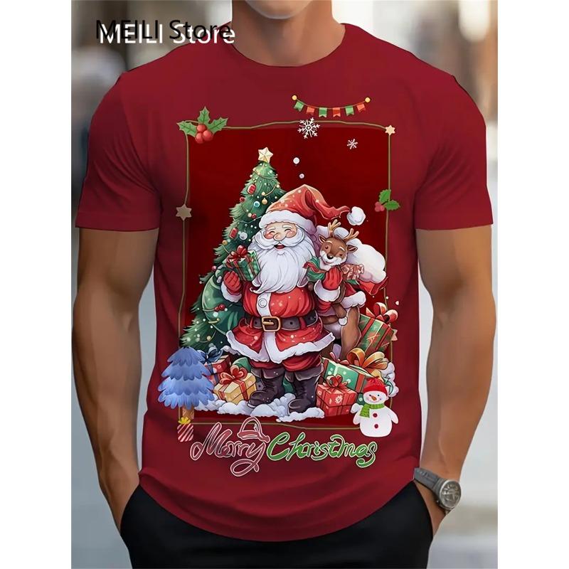 Christmas T-Shirts Summer Funny Santa Claus Fashion Tops Tee Mens Shirts Summer Holiday Boys Casual Crew Neck Oversized T-Shirts