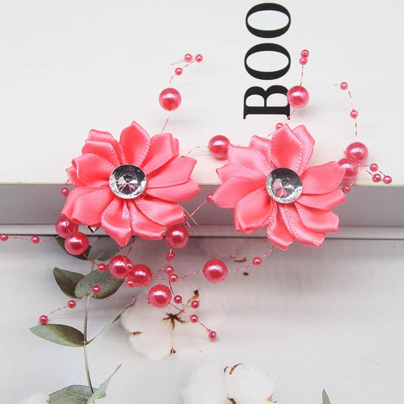 2Pc Korean Headdress Bridal Head Flower Small Wrinkle Chrysanthemum Rose Flower Handmade Jewelry Wedding Dress Disc Hair Dancing Hairpin
