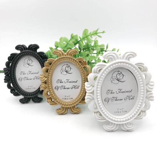 4Pcs Vintage Baroque Oval Photo Frame Mini Resin Picture Display Frame Home Bedroom Desktop Wedding Family Photo Holder Decoration