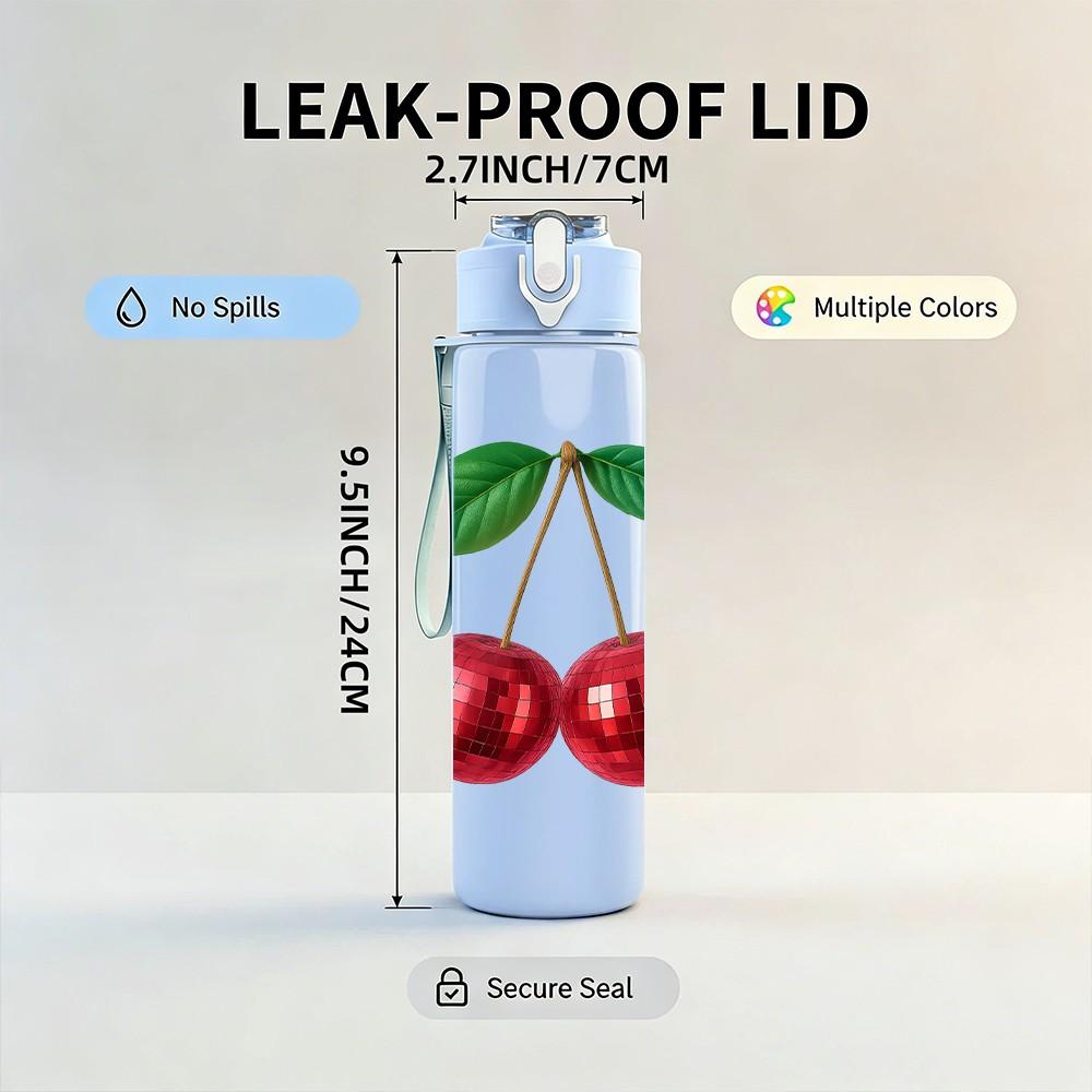 1PC Fresh Cherry Fruit 750ml Color Plastic Sports Water Bottle Leakproof Flip Straw Lid Suitable for Sports Office Home Use