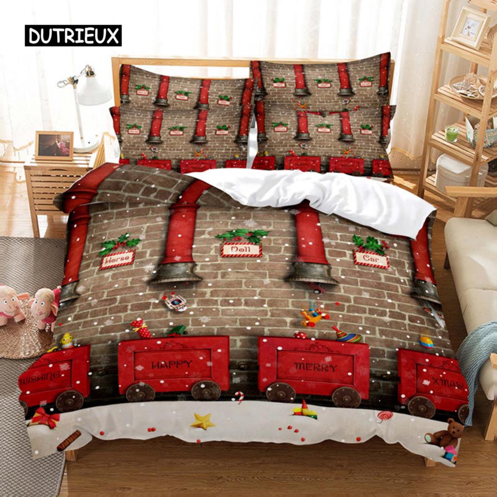 Noel Yatak Takımı Nevresim Polyester Yorgan Kılıfı Yastık Kılıfı 3D Queen King Çift Full İkiz Tek 3 Parça 2 Parça Yatak Odası