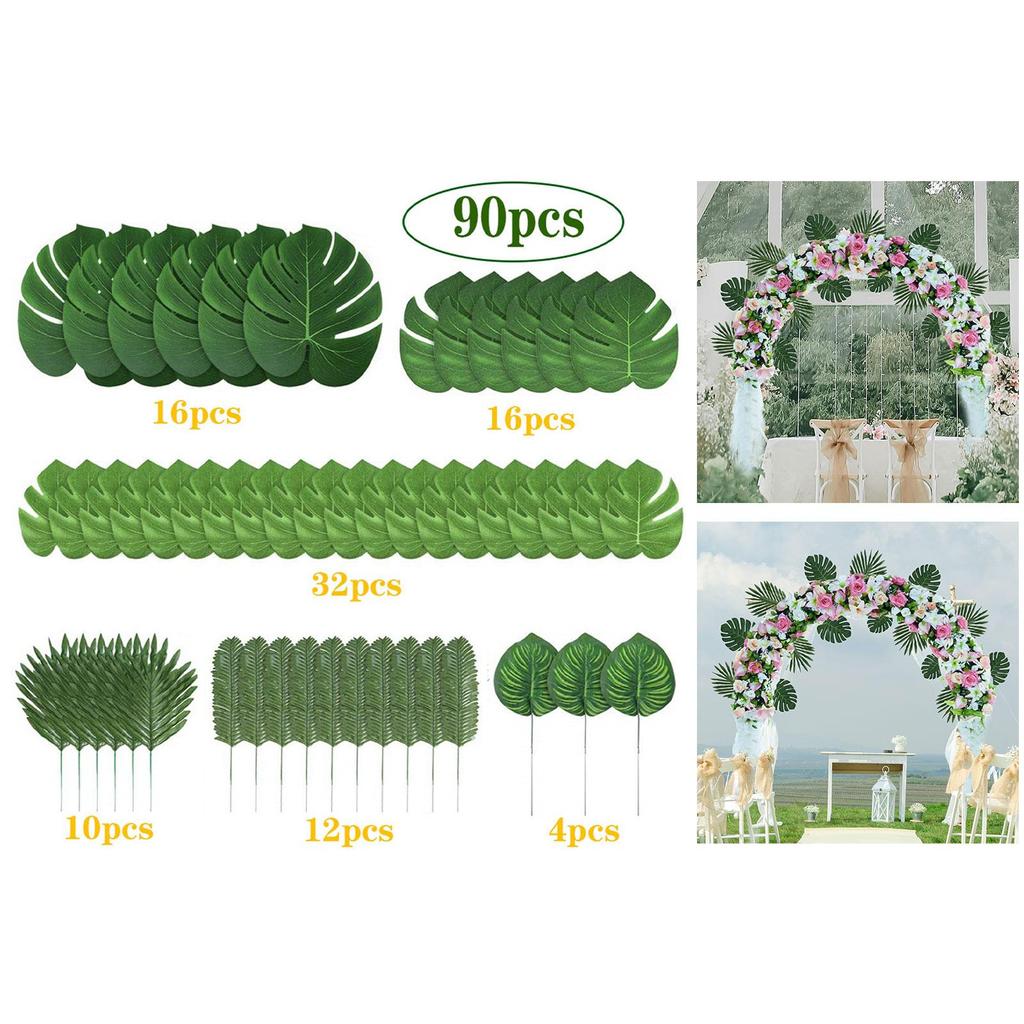 90Pcs Monstera Leaves 6 Kinds Artificial Vivid Tropical Leaves for Weddings Photo Shoots Events Banquet Jungle Beach Theme