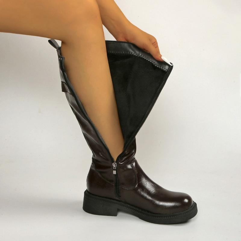 Women's Autumn Winter New Style Side Zipper Flat Bottom Warm Women's Shoes Simple Comfortable Temperament Women's Long Boots 41