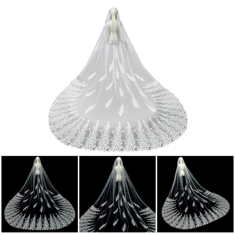 Sparkling Cathedral Length Bridal Veil with Hair Comb Single Tiers Wedding Gowns Veil for Bride Soft Tulle Veil 138Inch