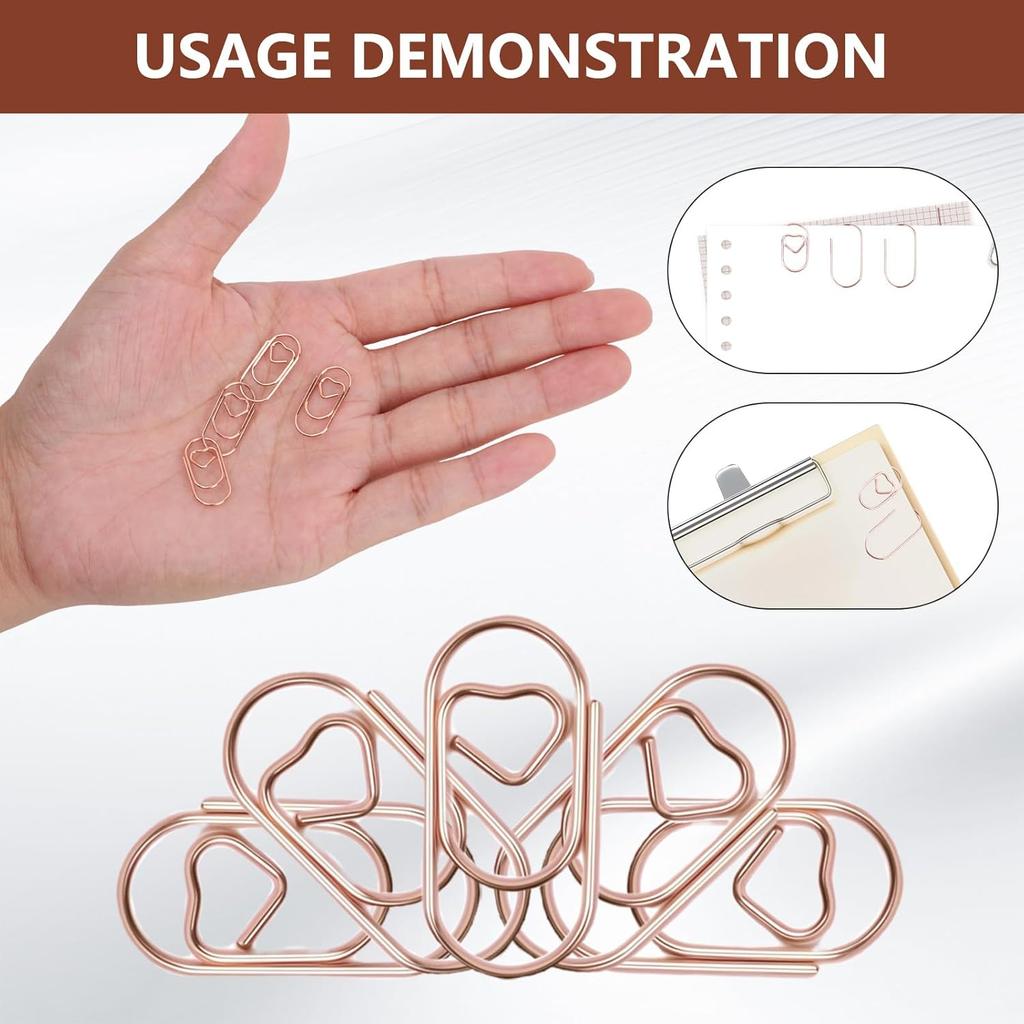400PCS Rose Gold Paper Clips, Cute Decorative Mini Heart Shaped Paper Clips