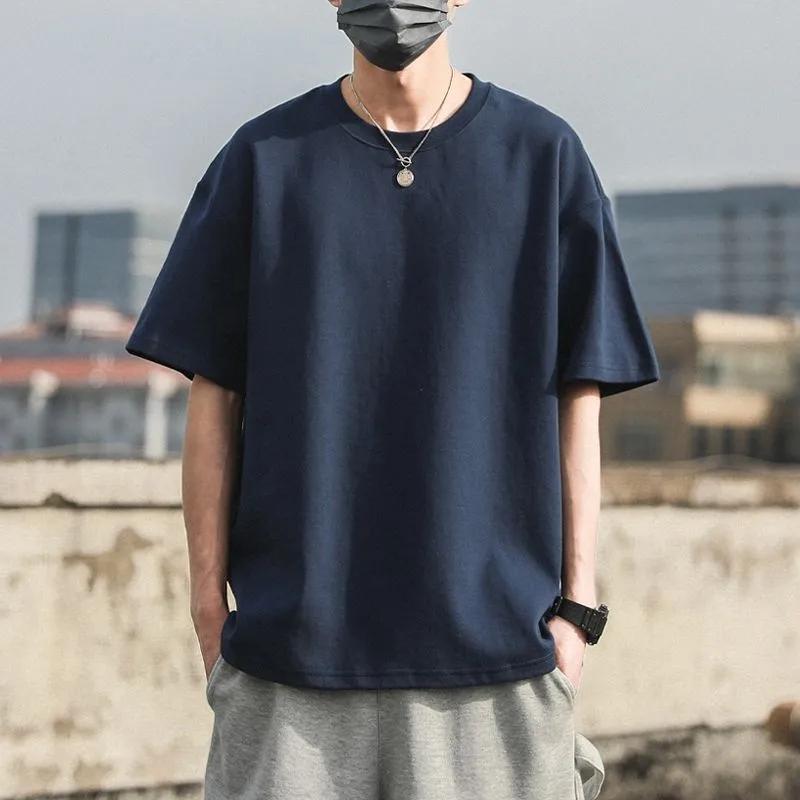 Erkekler için pamuklu t-shirt büyük boy temel tişört damla omuzlu tişört streetwear üstleri Tee artı boyutu