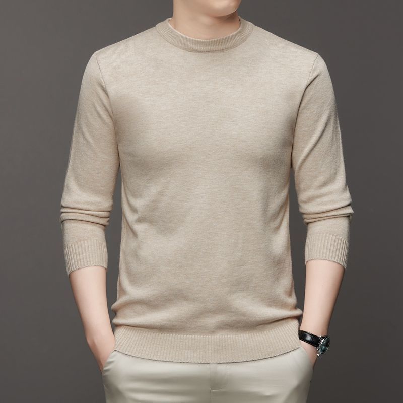 Spring Thin Solid Round Neck Men's Knitted Base Shirt Business Casual Loose Sweater Simple Slim Versatile Trendy