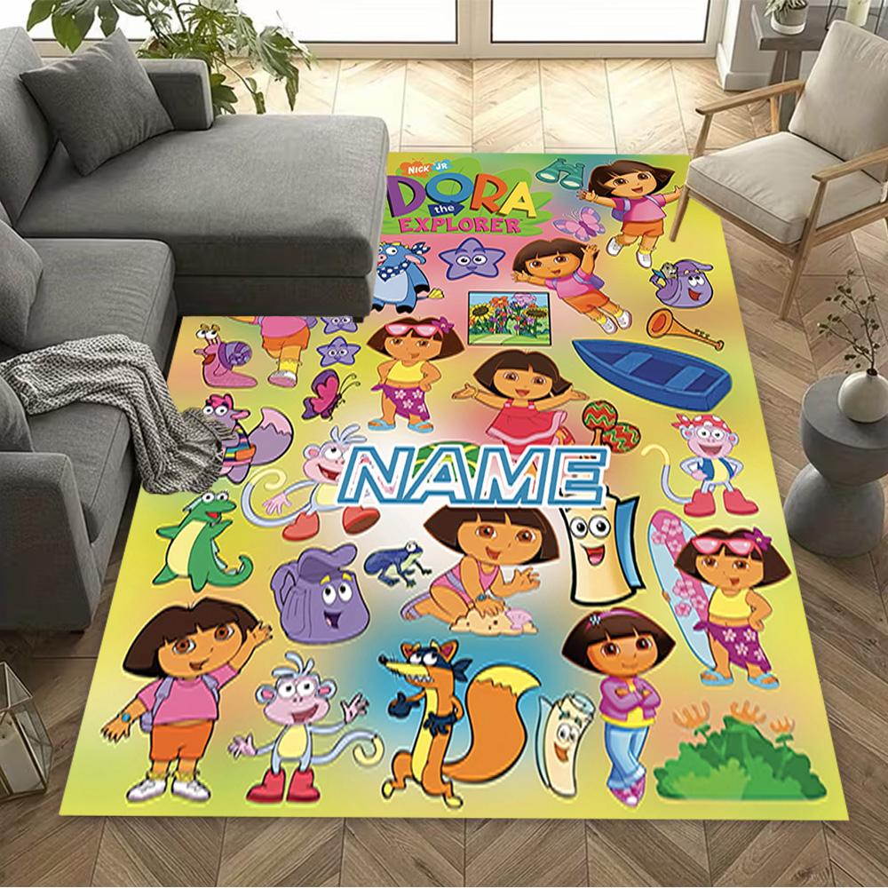 Dora Explorer Adventure Customize Text Floor Mat Perfect for Game Room Living Rooms Foyer Bedrooms Anti-slip Rug Anime Office Decor