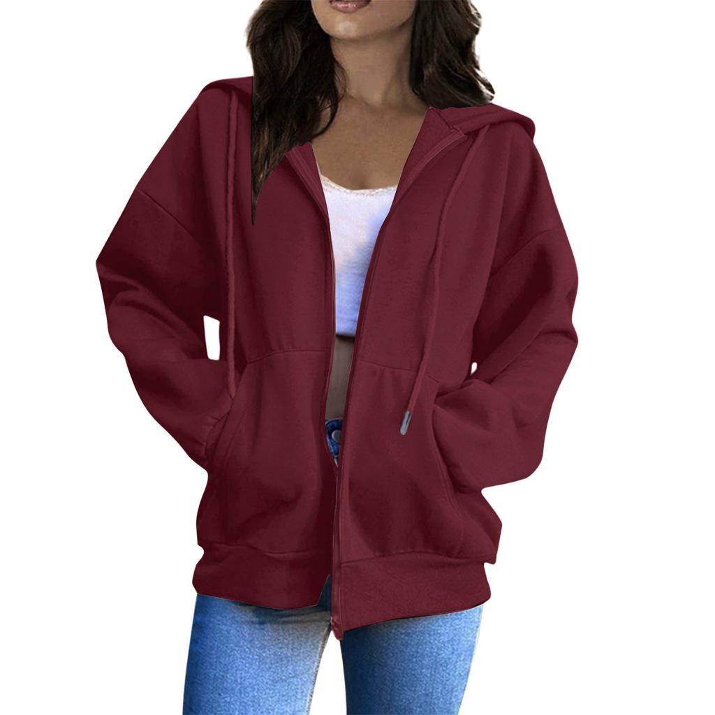 Women's Oversized Zip Up Hoodie Jacket with Pockets, Casual Long Sleeve Drawstring Hooded Sweatshirt for Fall Winter