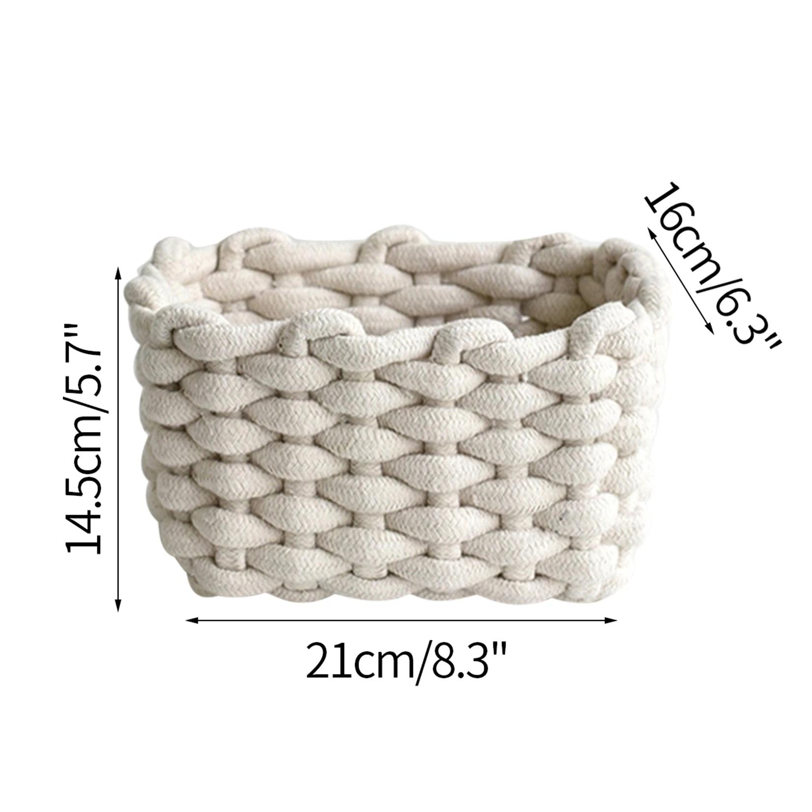 

Сплетенная вручную корзина для хранения вещей, плетеная корзина для мелочей, органайзер для косметики из хлопковой веревки, книга, игрушка, настольные системы хранения, домашний декор