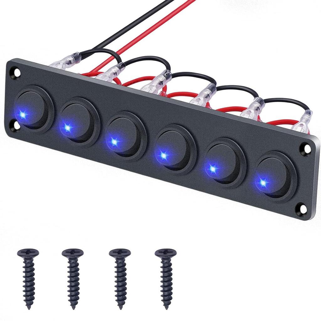 Rocker Switch Panel 16A Waterproof On Off 12V BlueToggle Switch for Cars Trucks Boats, 2 Years Warranty