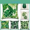 Premium 18'' Green Tropical Plant Pillow Case Cotton Sofa Cushion Cover For Elegant Dcor