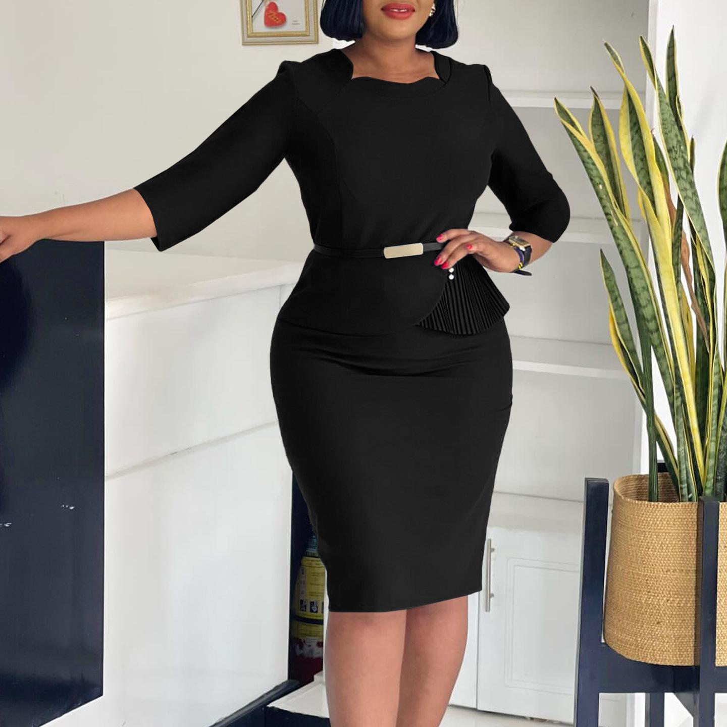 

Женская мода Slim Temperament Элегантные платья на бедрах XXXL чёрный