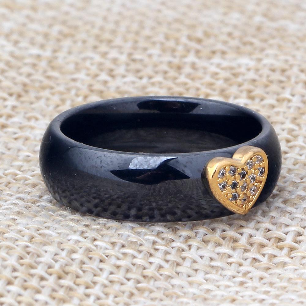 European and American Simple 6MM Ceramic Zircon Heart Black & White Couple Titanium Steel Ring Band