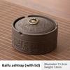Purple Clay Ashtray with Lid Windproof Chinese Fu Pattern Large Capacity Minimalist Home Office Desk Decor