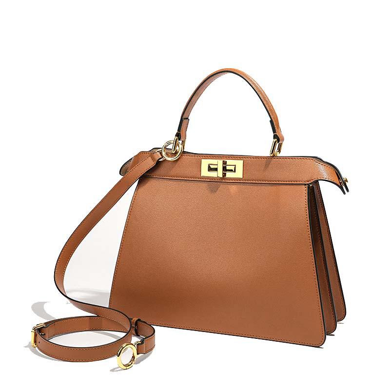 

2026 Yujie Cowhide Twist-Lock Crossbody Handbag for Women 28*11*21cm