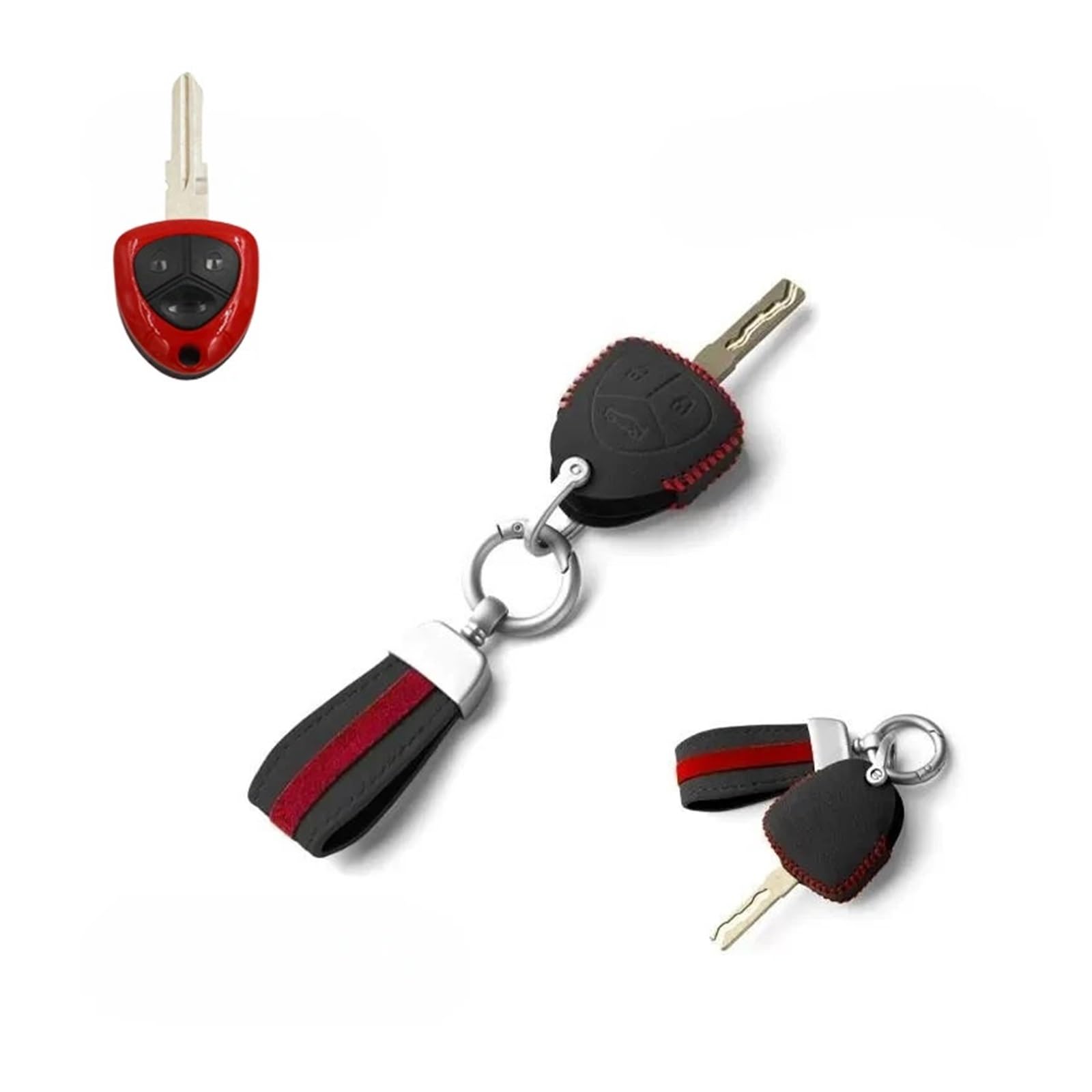 

Suede Leather Car Remote Smart Key Fob Case Cover Holder Bag with Key Chain One size червоний