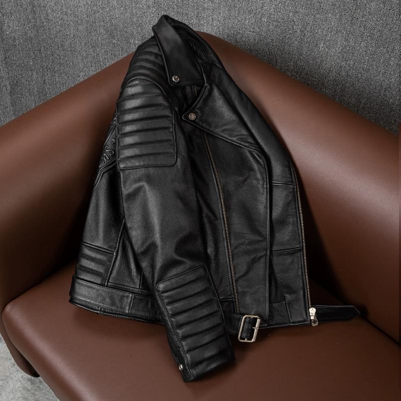 New Trend Genuine Leather Jacket for Men Big Size Motorcycle Coat with Lapel Pure Top Grain Cowhide Autumn