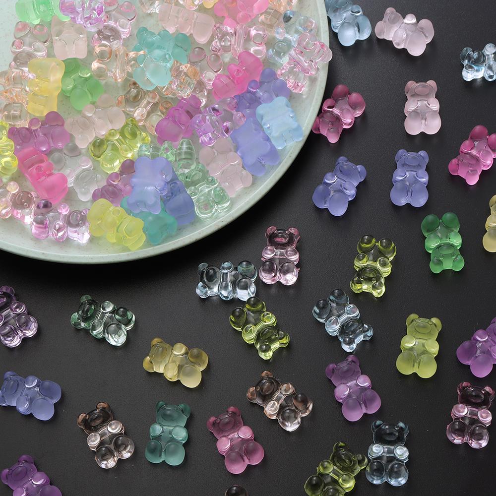 30pcs/lot 11x18mm Mini Bear Acrylic Beads Transparent Colorful Cute Bear Loose Beads For DIY Necklace Earrings Jewelry Supplies