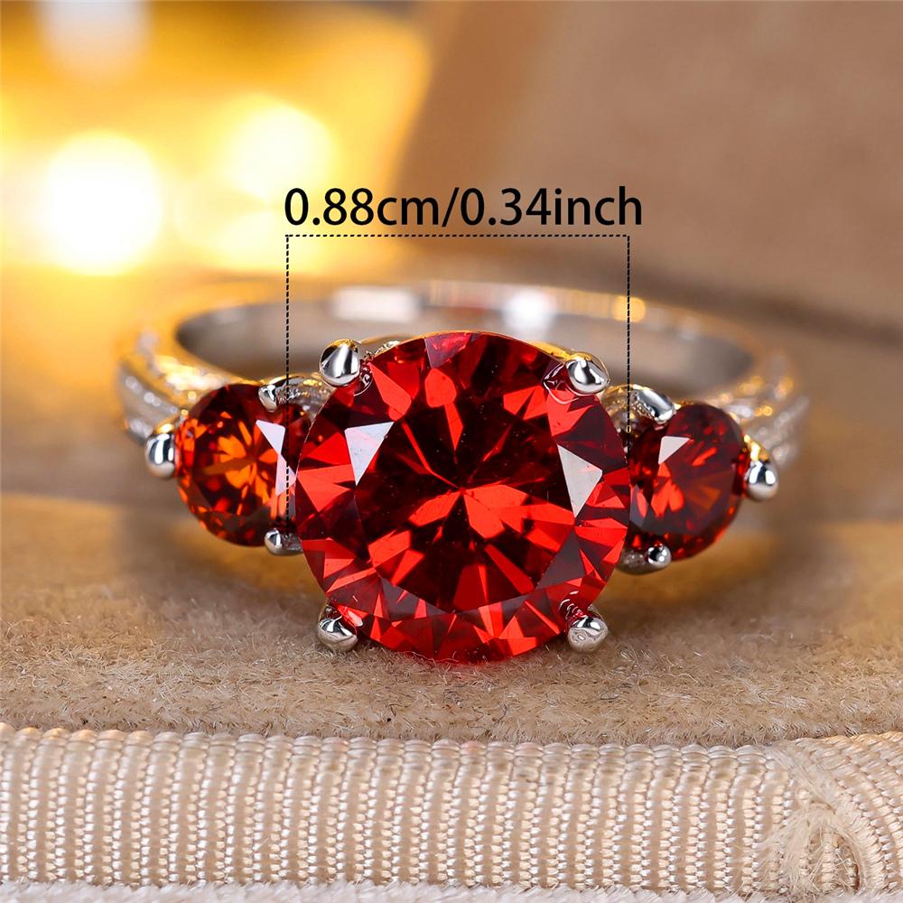Vintage Female Red Crystal Jewelry Cute Silver Color Wedding Rings For Women Luxury Engagement Valentines Day Gift