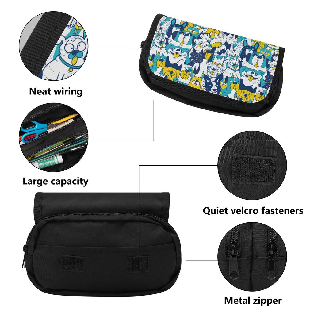 Pencil Pouch Extra Large Capacity 300D Polyester Double Zipper with Dual Compartments for Pens Ruler Eraser Scissors for Students