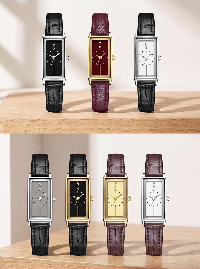 Gedi Women's Rectangle Quartz Watch - Black Crocodile Leather, Waterproof & Elegant for Daily Wear