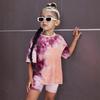 Girls Casual Printed Short Sleeve Suit Round Neck Short Sleeve T-shirt Suit Suitable for 1-8 Years Old Children Fashion Suit