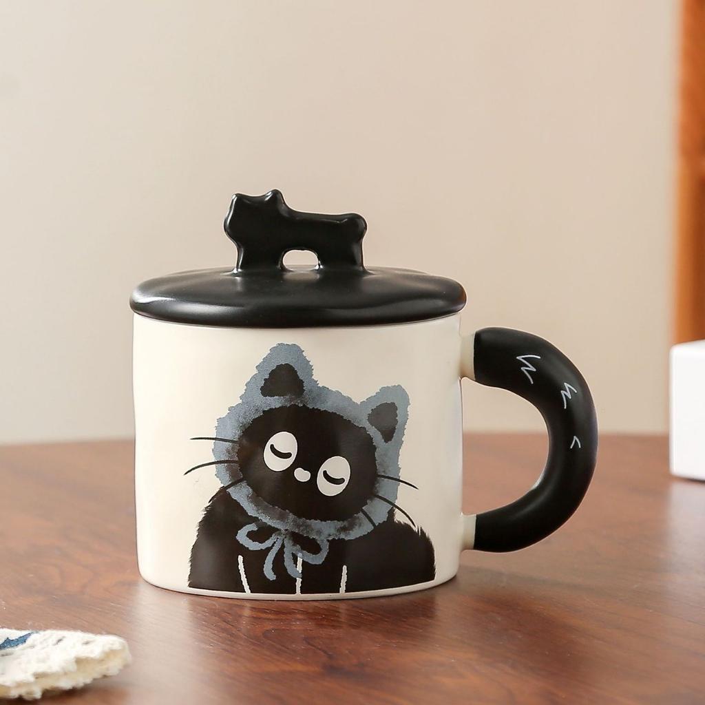 Cat Mug Retro Design Ceramic Water Cup With Lid Gift Box With Souvenir, High-End Cup Cartoon Girl