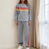 Damen 2-teilige Lounge-Outfits Regenbogen gestreiftes Sweatshirt High Waist Sweatpants Trainingsset Langarm Reise-Trainingsanzug