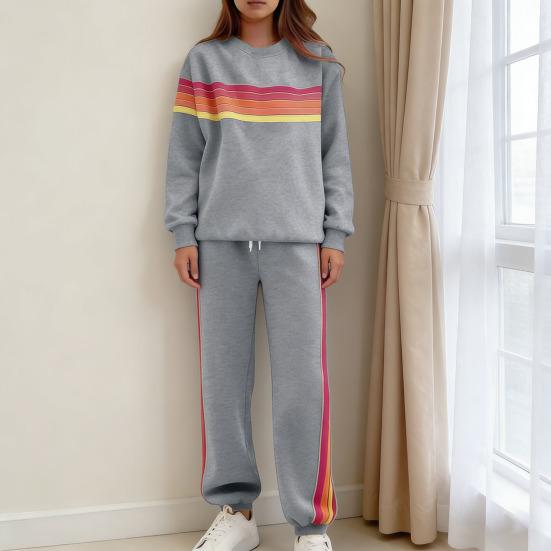 Damen 2-teilige Lounge-Outfits Regenbogen gestreiftes Sweatshirt High Waist Sweatpants Trainingsset Langarm Reise-Trainingsanzug