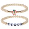 Graduation Season Teacher Appreciation Bracelet with Natural Wood Beads and Apple Charm