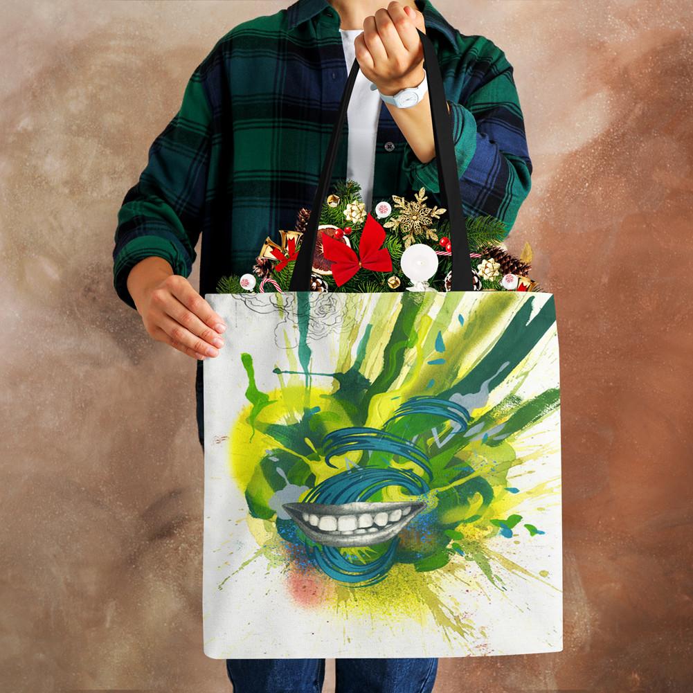 Painted Canvas Tote Shoulder Bag Women Cute Print Harajuku Casual Shopping Handbag Reusable Large Capacity Beach Bag