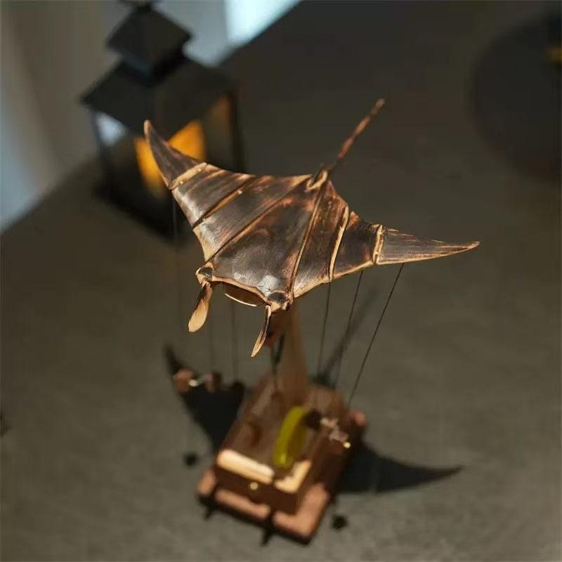 Handgefertigtes Elektrisches Bionisches Mantarochen-Ornament aus Holz, Motorisierte Schwimmfigur, Heim Wohnzimmer Arbeitszimmer Büro Schreibtischdekoration