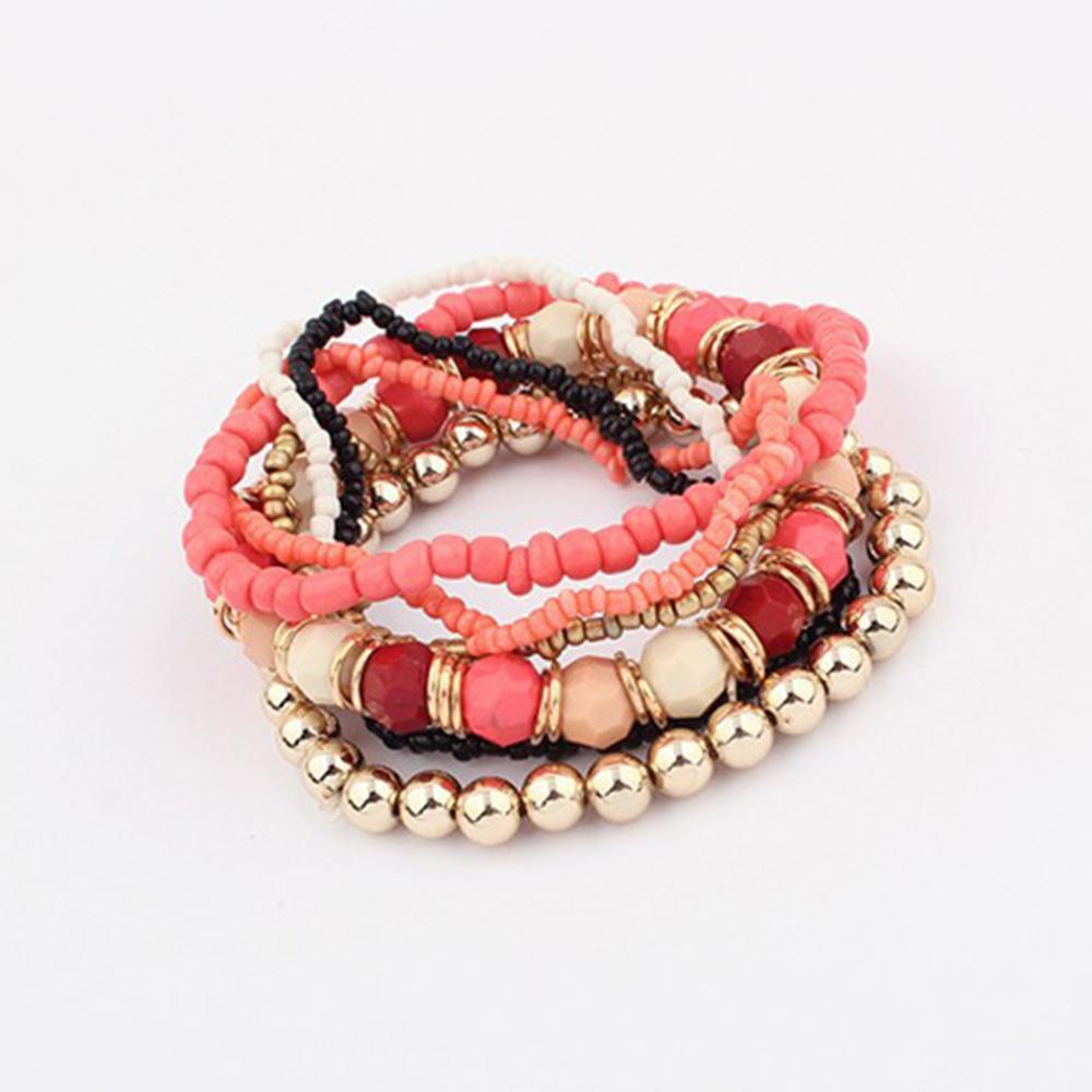 Fashion Multi-layer Charm Silver Bangle Beaded Bracelet Boho