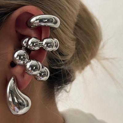 4Pc/set Vintage Geometric Clip Earring Women Trendy Glossy C Shape No Piercing Fake Cartilage Ear Cuff Jewelry Accessories
